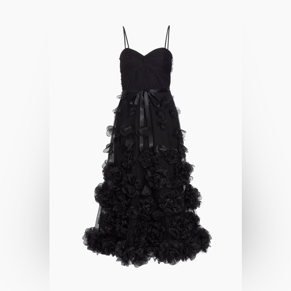 NEW Marchesa 3D Black Floral Rose-Embellished Tulle Cocktail Gown Sz 6 - Picture 5 of 12